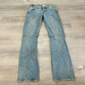 LEVIs Vintage 1999 Engineered Blue Jeans Yellow Stitch Flared Bootcut Jeans.
